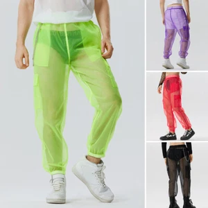 Pantalones largos transparentes de malla transparente para hombre del Reino Unido fiesta baile club pantalones inferiores más - Imagen 1 de 15