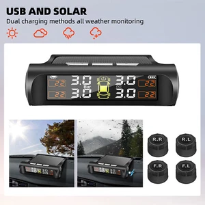 Wireless Solar Tire Pressure Monitoring System LCD Car TPMS + 4 External Sensors - Picture 1 of 16