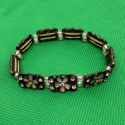 Bonita pulsera de flores hippie rosa estrás elástico bisutería Foto 1 de 4