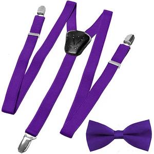New Kid's Boy's girl's Vesuvio Napoli Suspenders Braces Bowtie clip on Purple - Picture 1 of 2