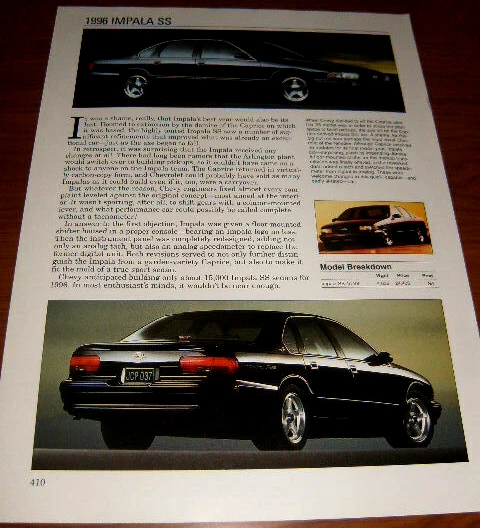 Chevy Impala SS 1996 hoja de especificaciones información impresión fotográfica 96 5,7 LT1 94 95 96 Foto 1 de 1