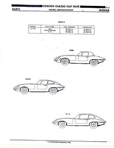 JAGUAR 4.2 "E" OPEN FIXED HEAD COUPE 2+2 CHASSIS PARTS LIST & NUMBER SHEETS IMP - Foto 1 di 4