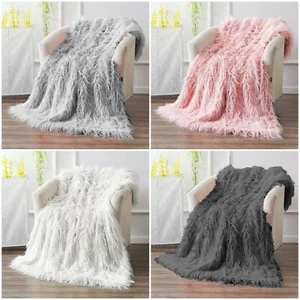 LUXURY MONGOLIAN FAUX FUR REVERSIBLE SHERPA TEDDY FLEECE BED SOFA THROW BLANKET - Picture 1 of 44