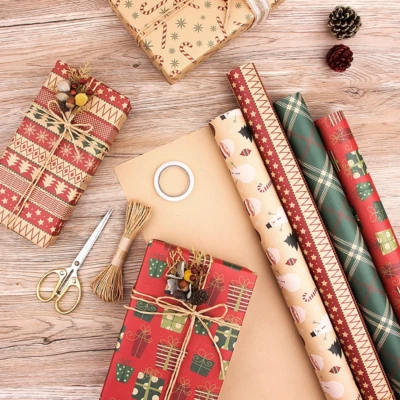 Wrapping Paper Rolls Gift Wrap X Mas Birthday New Year Kraft Party Decorations - Image 1 of 4