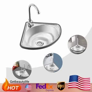 Fregadero de esquina montado en la pared lavabo con grifo de acero inoxidable cocina baño - Imagen 1 de 18