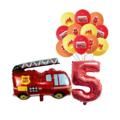 14pcs Firefighter Truck Fireman 30" Number Foil Balloons for Kids Birthday Decor - Image 1 of 4