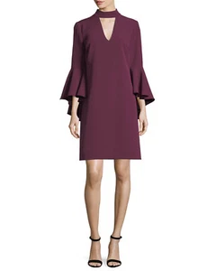 Nuovo minidress Milly Andrea manica a campana italiano Cady Berry taglia 10 $425 Burgendy - Foto 1 di 2