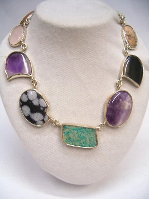 Collana in ARGENTO 925 con PIETRE DURE naturali agata quarzo ametista amazzonite - Immagine 1 di 4