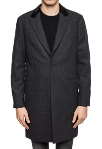 AllSaints Farago Mens Dark Gray Wool Blend Peak Lapel Coat Covercoat Size XL - Picture 1 of 14