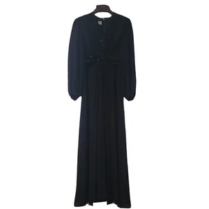 Vintage Damen festliches 70er Jahre Plissee Perlen Ballärmel schwarz Maxikleid  - Bild 1 von 10