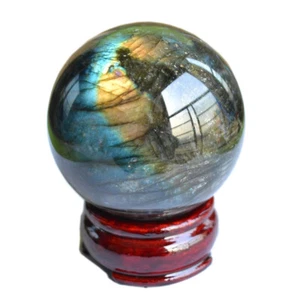 Mit Sockel 60mm Natur Regenbogen Labradorit Kugel Quarz Kristall Kugel Reiki Heilung - Bild 1 von 10