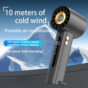 Portable Handheld Turbo Fan 100 Gear Wind Speeds Mini Air Conditioner Cool Fan - Picture 1 of 16