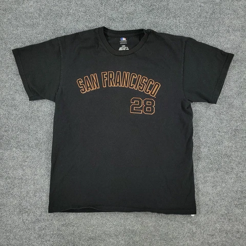 San Francisco Giants Shirt Men Large Black Buster Posey #28 Graphic Short Sleeve Cover