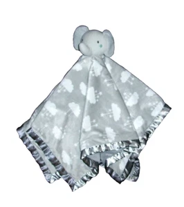 Parents Choice Gray White Clouds Elephant Baby Blanket Satin Trim Plush Lovey - Picture 1 of 3