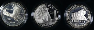 1994 U.S. Veterans Commemorative Silver Dollars - 3 Coin Proof set - Box w/COA - Picture 1 of 4