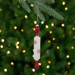 Northlight 7.25" Red Snowflakes Rolling Pin Glass Christmas Ornament - Picture 1 of 5