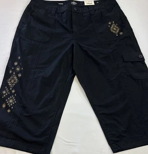 St John’s Bay Donna Capris NUOVO Taglia 16/Cravatte All’orlo/Nero/HEAT BORCHIE - Foto 1 di 11