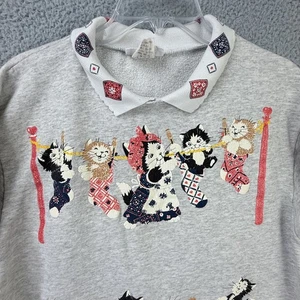Vintage Spumoni Sweater Womens Large Gray Cat Laundry Puff Print Collar Pullover - Picture 1 of 20