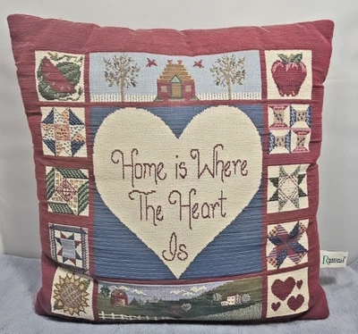 Vintage Riverdale Home is Where the Heart Is Throw Pillow Country Decor 17" - Image 1 of 4