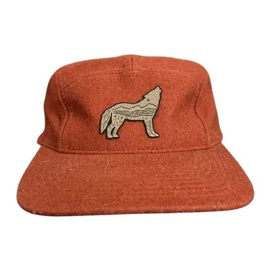 橙色羊毛混纺棒球帽刺绣狼 5 面板可调节肩带 — 第 1/4 张图片