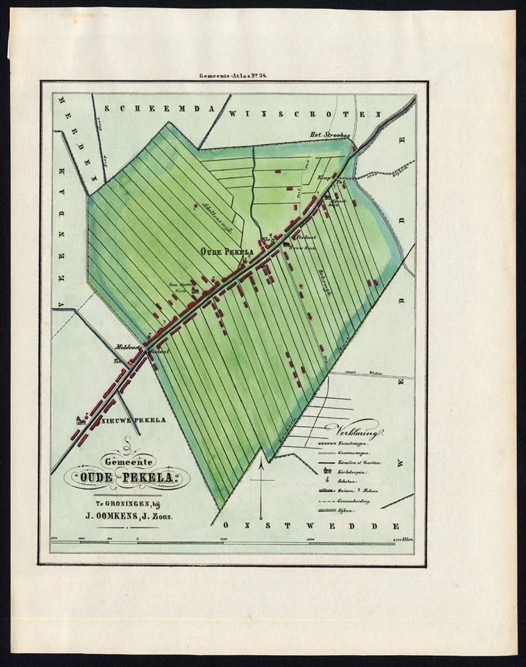 ANTIQUE MAP-NETHERLANDS-TOWN PLAN-OUDE PEKELA-GRONINGEN-OOMKENS-1862 - Image 1 of 1