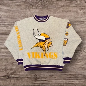 Felpa girocollo vintage anni 90 The Game MINNESOTA VIKINGS grande logo NFL grigia XL USA - Foto 1 di 8