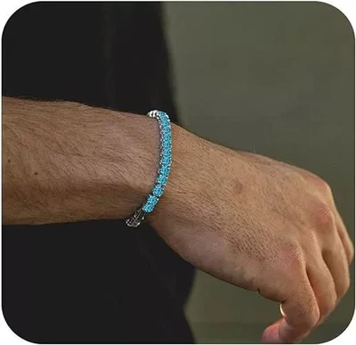 Brazalete de tenis para hombre de más de 5 mm de oro blanco de 14 quilates con topacio azul suizo creado en 20 quilates 8" Foto 1 de 4