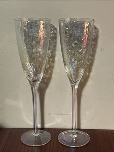 2 Iridescent Stemware Hammered Texture Long Stemmed Champagne Flutes 10.25” - Picture 1 of 5