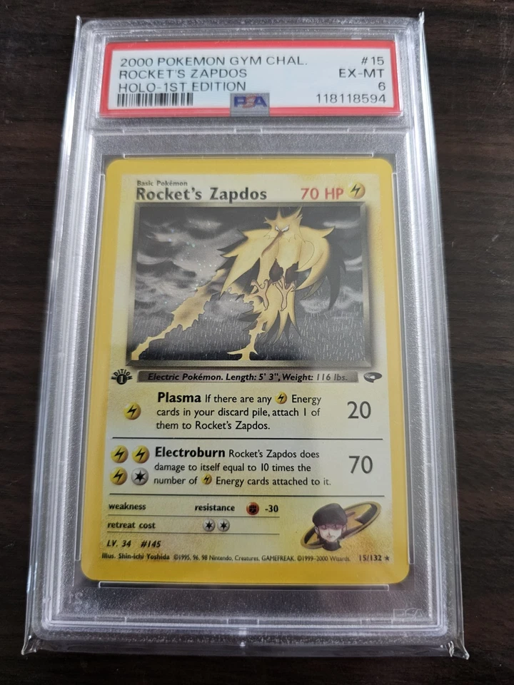 Rocket's Zapdos 15/132 Pokémon Gym Challange 1st Edition Holo Rare PSA 6 - Image 1 of 2