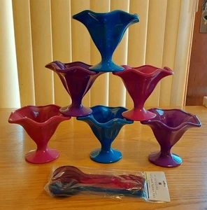 Juego de 6 tazas de helado de melamina para exteriores HD Designs con cucharas rosa azul púrpura - Imagen 1 de 5
