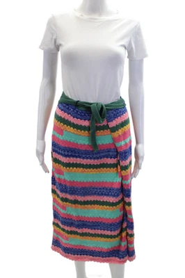 Falda midi envolvente a rayas de algodón multicolor talla 14 Damson Madder para mujer Foto 1 de 4