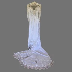 Wedding Dress White Size Small Sequin Lace Embroidery Princess High Collar Veil - Picture 1 of 12