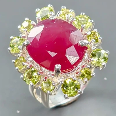 Anillo hecho a mano de 8 quilates + rubí de plata de ley 925 talla 8/R441994 Foto 1 de 4