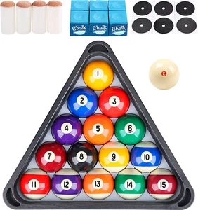 Billiard Pool Balls with Triangle Ball Rack Cue Chalks Pool Table Accessories - Picture 1 of 12