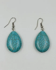 Blue Turquoise Tone Teardrop Earrings - Picture 1 of 3
