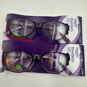 2 Equate Heather Purple Readers w Case +1.00 Reading Glasses 50 17-136, O53741 - Picture 1 of 6