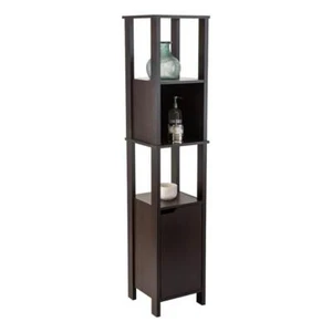 ORGANIZE IT ALL Bathroom Shelves 14.13" Modern Rectangular Solid Dark Brown Wood - Picture 1 of 10