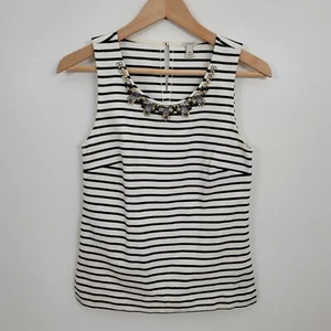 J. Collar Crew Talla XXS Mujer Negro Marfil Rayas Concha Mezcla Algodón Tanque - Imagen 1 de 10