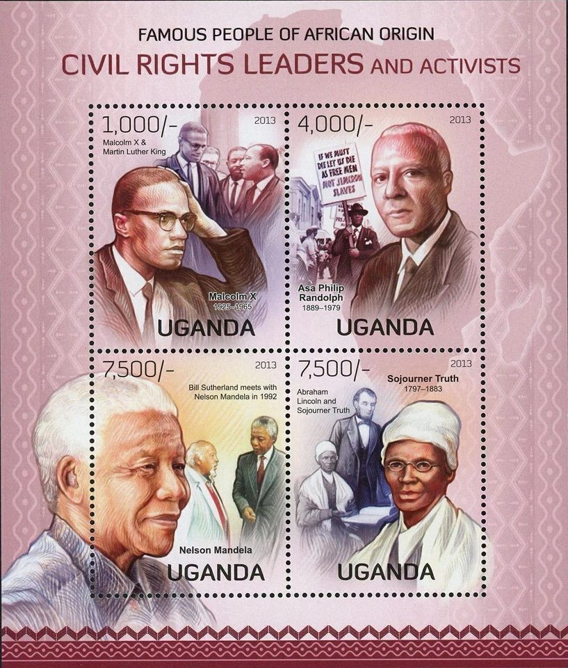 Nelson Mandela Stamp Malcolm X Activists Leaders African Souvenir Sheet Mint NH - Image 1 of 1