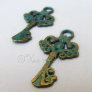 Key Charm 33mm Turquoise Patina Antiqued Bronze Pendants C4159 - 5, 10 or 20PCs - Picture 1 of 3