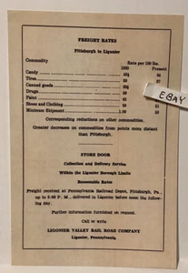 1934 LIGONIER VALLEY RAILROAD PA. RARE FREIGHT RATES PER 100 POUNDS SCHEDULE ++ - Picture 1 of 1