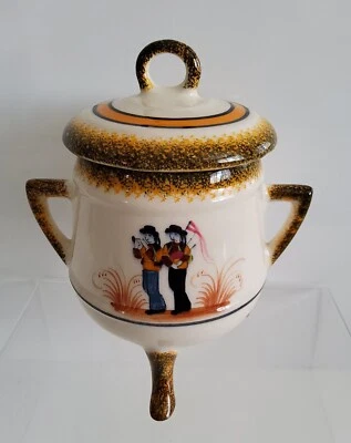 Henriot Quimper French Bagpipes Whistle Musicians Footed Dish With Lid  - Image 1 of 4
