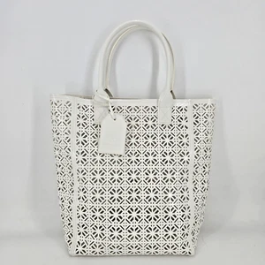 Bolso de Mano de Playa TORY BURCH Blanco Corte Láser Charol Imitación Cuero Shopper - Imagen 1 de 10