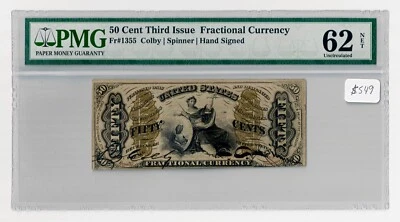 Fr#1355 50¢ 3rd Issue Justice Fractional, Hand Signed, Red Back, PMG 62 NET - Image 1 of 2