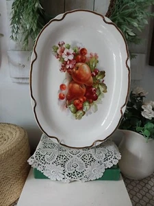 Vintage 13.5" Dresden Semi-Porcelain Fruit Platter W/ Gold Scalloped Trim - Picture 1 of 5