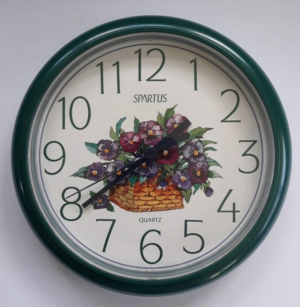 Vintage Spartus Wall Clock 8.5” Olive Green Works