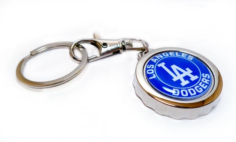 LOS ANGELES DODGERS Bottle Cap Opener Key Chain / Key Ring Handmade Keyfab Cover