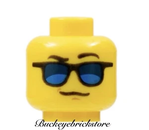 LEGO Minifiguren gelber MÄNNLICHER KOPF mit schwarzen Augenbrauen & dunkelblauer Sonnenbrille - Bild 1 von 1