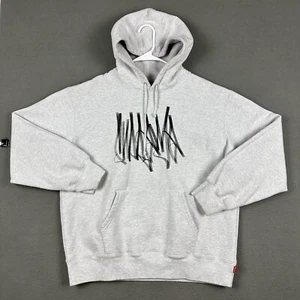 Supreme Tag Felpa con Cappuccio Uomo Grande Grigio Cenere Pullover Coulisse LEGGI - Foto 1 di 19