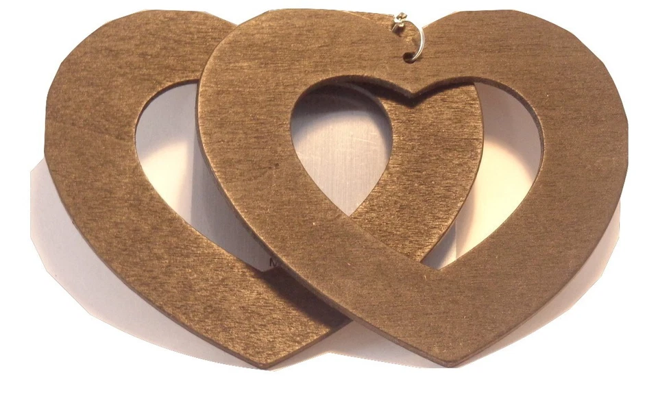PENDIENTES ARO NEGROS PENDIENTES CORAZÓN EXTRA GRANDES 4 PULGADAS AROS MADERA Foto 1 de 1